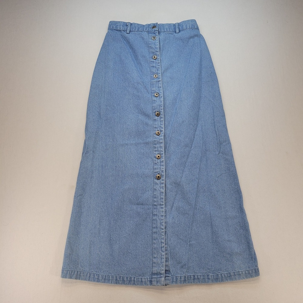 Southwest Canyon Denim Maxi Skirt Women Medium Blue Vintage Western Button Front